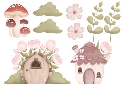 Sticker Feenhäuser Blätter und Blüten