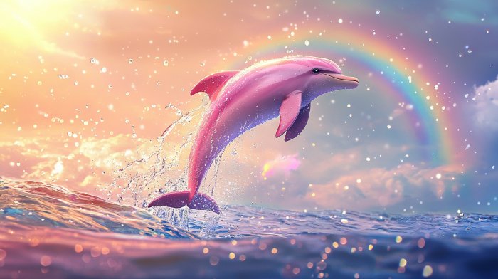 Fototapete Magische Szene mit einem rosa Delfin