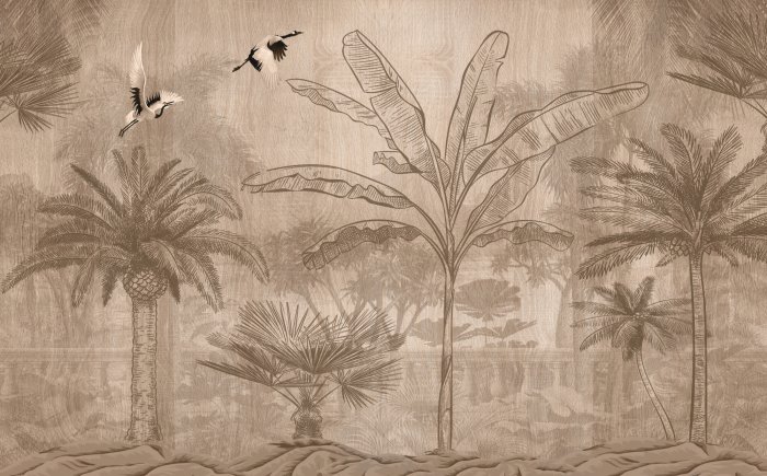 Fototapete Landschaft mit Palmen im Vintage-Stil