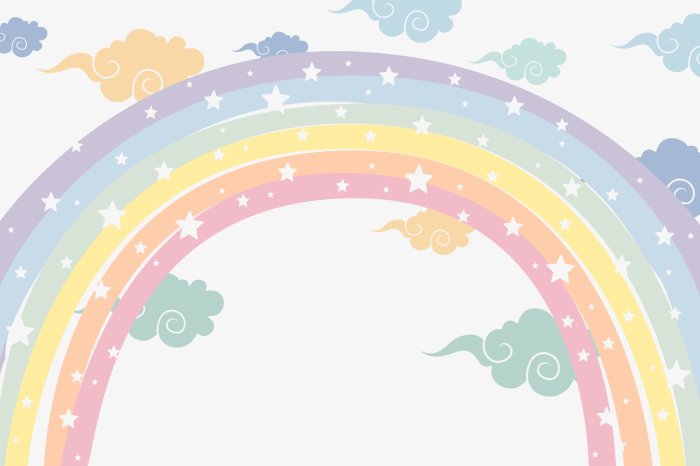 Fototapete Bunter Regenbogen mit Sternen zwischen den Wolken