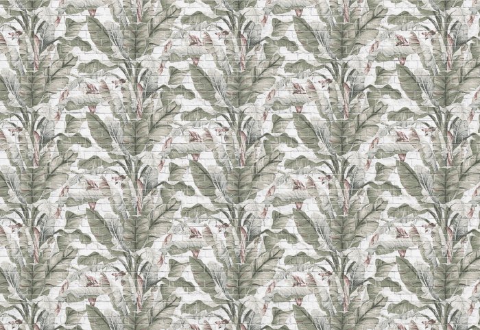 Fototapete Tropische Pflanzen Bananenblätter Ziegelwand Dekoration