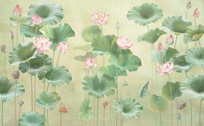 Fototapete Rosa Seerosen zwischen grünen Blättern natürliches Motiv