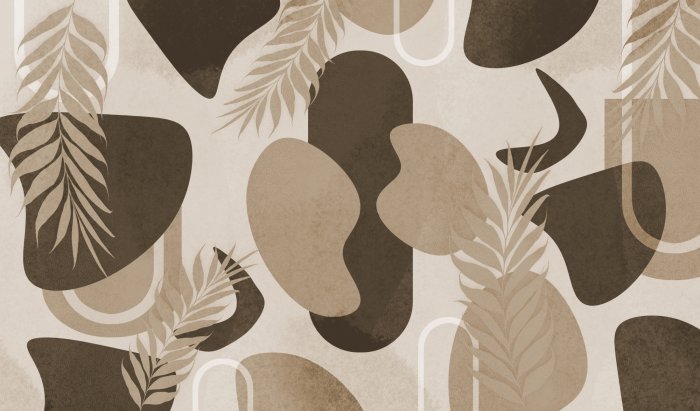 Fototapete Blätter und geometrische Formen beigebraune dekorative Komposition