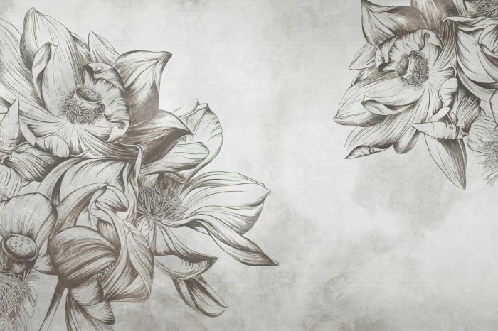 Fototapete Zarter Lotus auf rohem Hintergrund in Grautönen