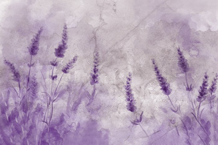 Fototapete Aquarellmuster mit Lavendelfeld