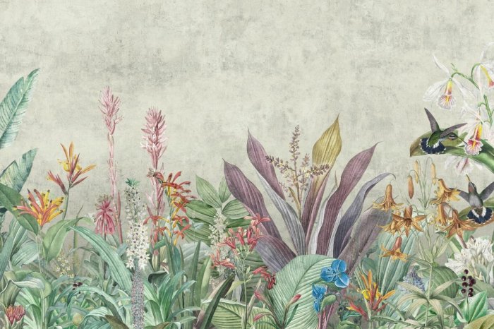 Fototapete Tropische bunte Blätter mit Vögeln