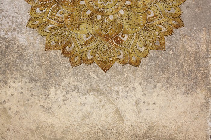 Fototapete Goldene Mandala auf strukturiertem Hintergrund