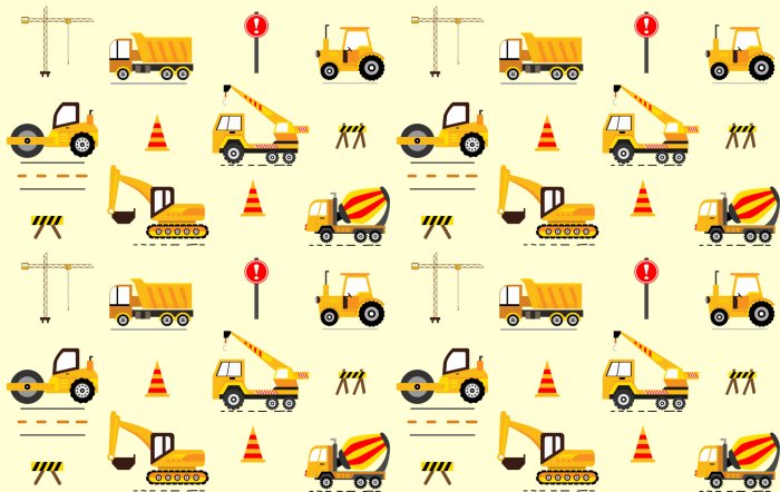 Fototapete Gelbe Autos, Bagger, Kran Kinderdesign