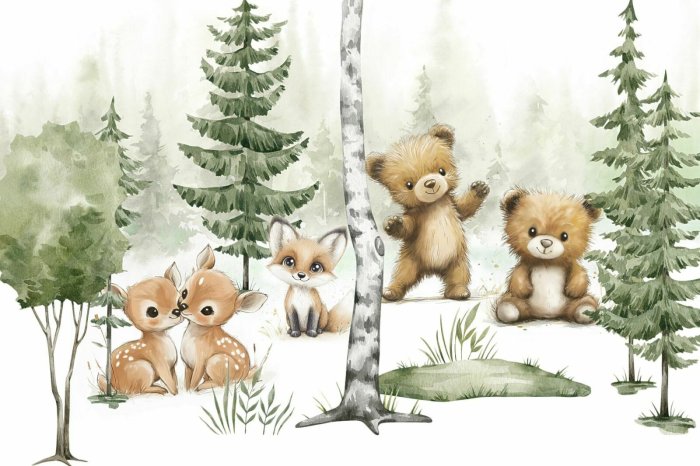 Fototapete Waldlandschaft mit Bärenjungen