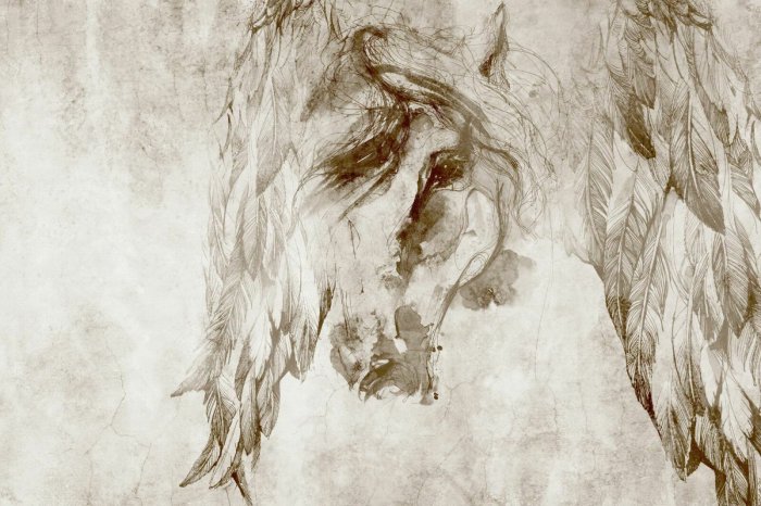 Fototapete Imitation eines Pferdekopfs auf einer Betonwand