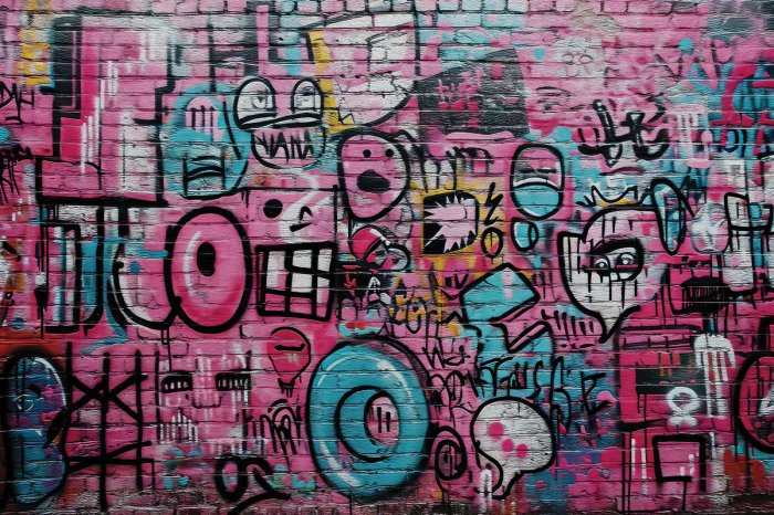 Fototapete Abstrakte Illustrationen auf einer Ziegelwand