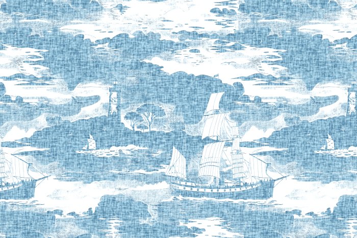 Fototapete Moderner Landschaft mit Silhouetten von Leuchttürmen und Segelbooten