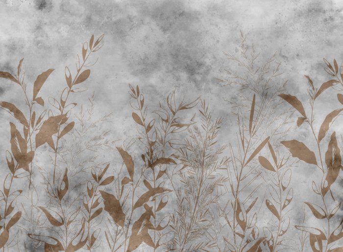 Fototapete Zarte Blätter auf grauem Betonhintergrund