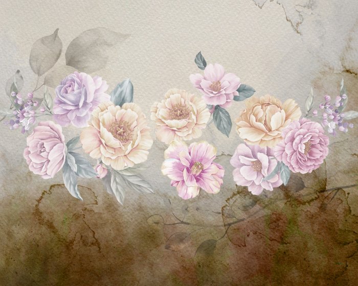 Fototapete Romantische Blumen gemalt auf Aquarellhintergrund