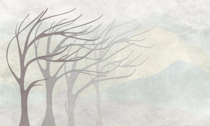 Fototapete Bäume im Wind minimalistische Landschaft