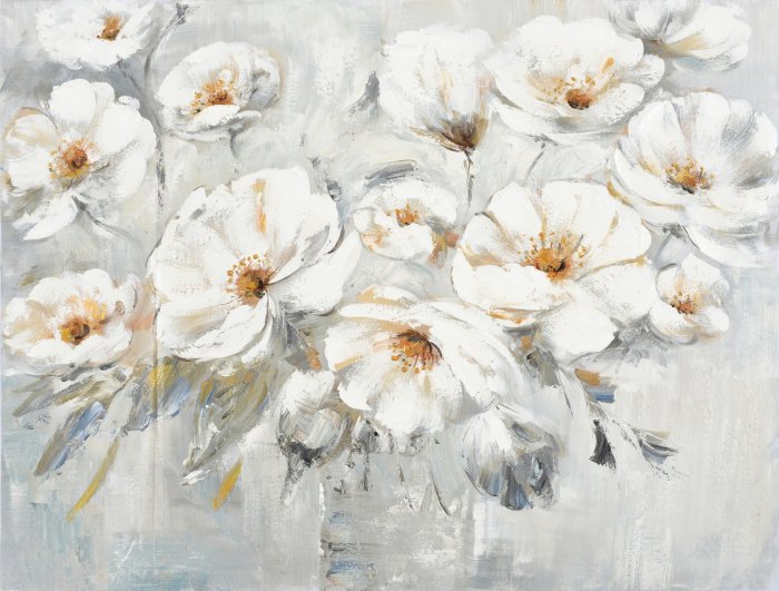 Fototapete Weiße Blüten auf grauem Hintergrund gemalt