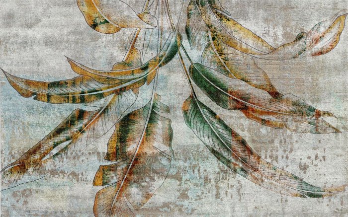 Fototapete Blätter auf Betonhintergrund im Industriestil Muster