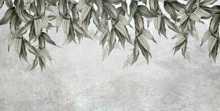 Fototapete Hängende Blätter von Oben auf Betonhintergrund