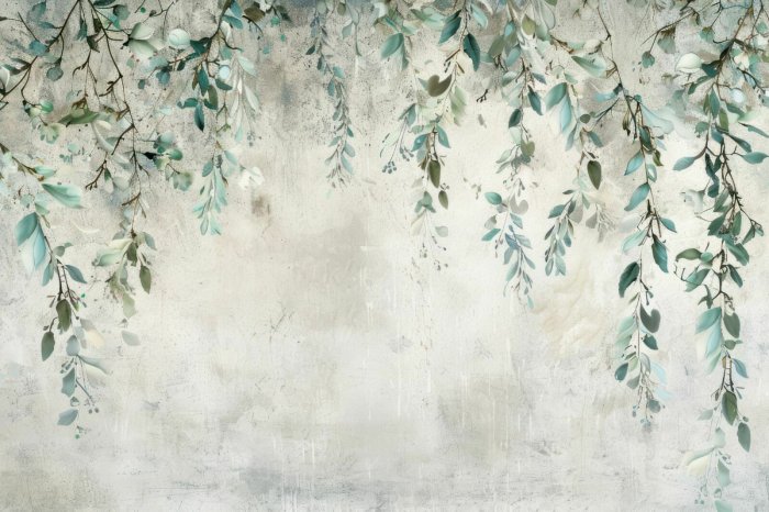 Fototapete Grüne Blätter an Zweigen, die von oben herabhängen