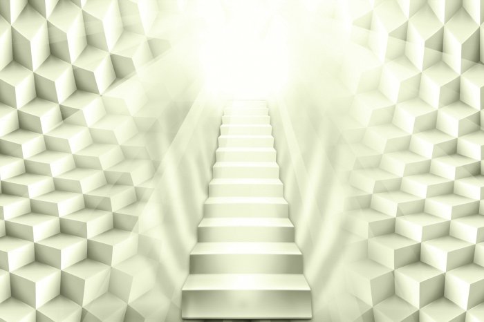 Fototapete Dreidimensionale Treppen zum hellen Licht hin