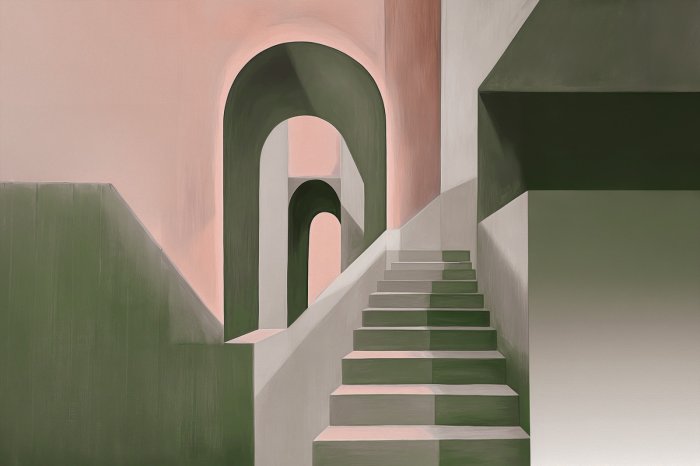 Fototapete Architektonisches Muster mit grünen Treppen