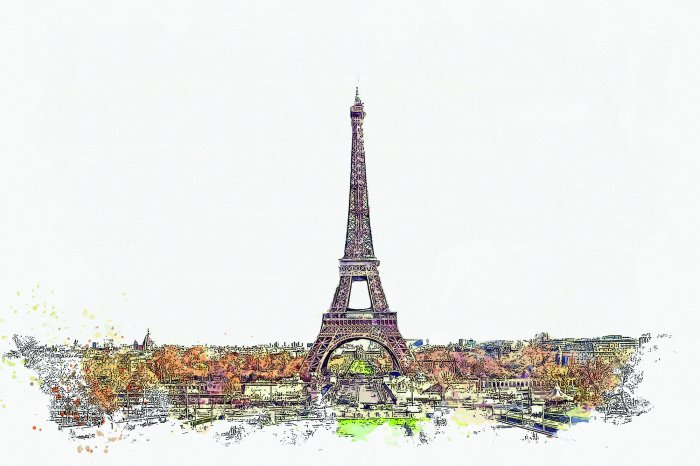 Fototapete Bunte Aquarellmalerei der Stadt Paris