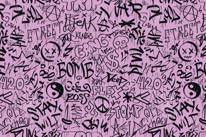 Fototapete Schriftzüge im Graffiti-Stil an einer rosa Wand