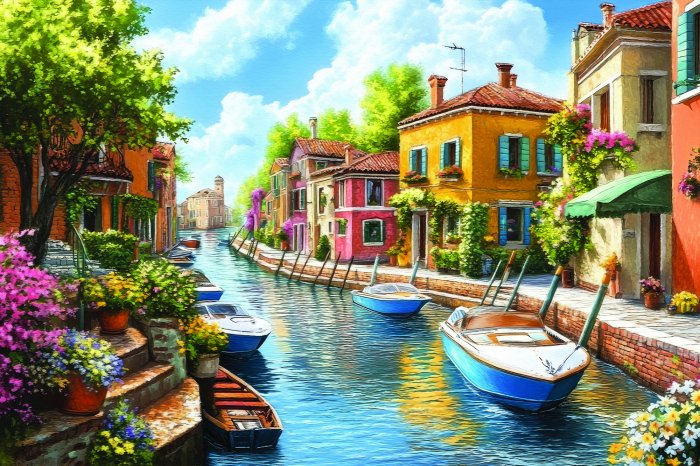 Fototapete Malerische Landschaft von Venedig zwischen Stadthäusern