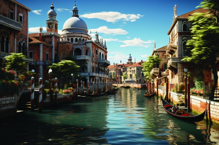 Fototapete Landschaft eines venezianischen Kanals zwischen historischen Denkmälern