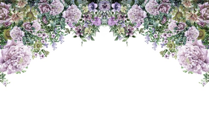 Fototapete Hängende rosa Blumen auf weißem Hintergrund