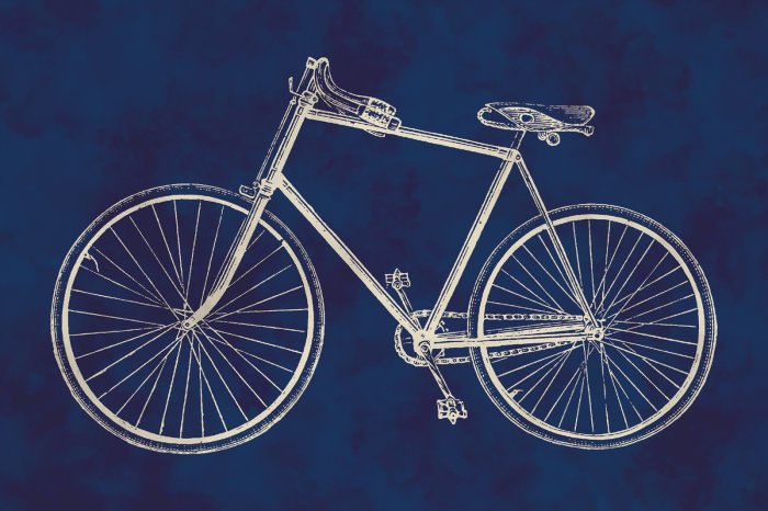 Fototapete Retro-Fahrradskizze auf blauem Hintergrund