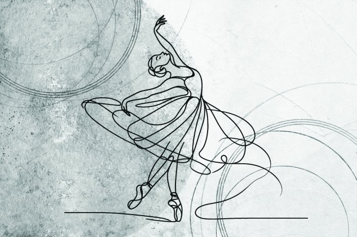 Fototapete Künstlerische Linienzeichnung, die eine tanzende Ballerina darstellt
