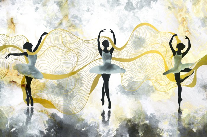 Fototapete Balletttänzerinnen, die vor einem Aquarell-Hintergrund tanzen