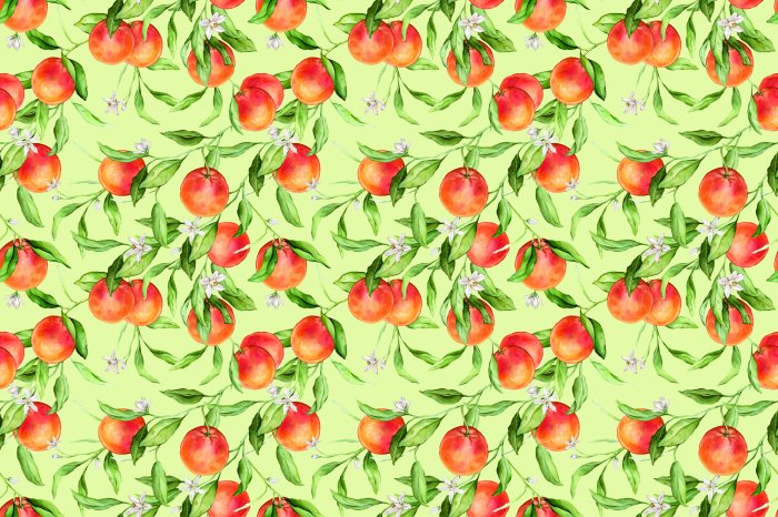 Fototapete Reife Orangen mit Blüten