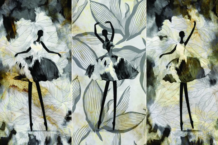 Fototapete Weibliche Ballerina vor einem Blätterhintergrund