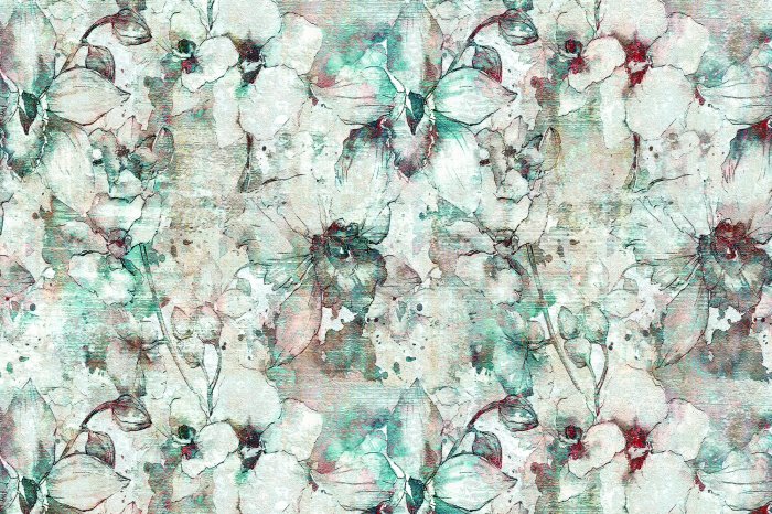 Fototapete Orchideenblumen in einer Aquarellszenerie