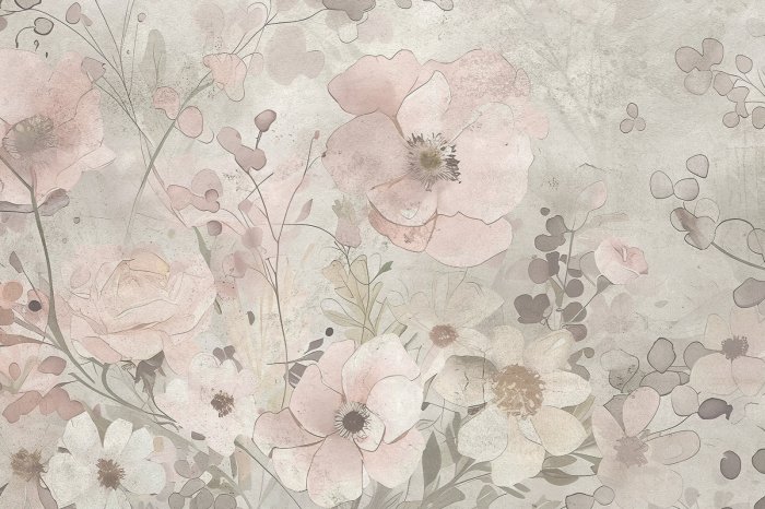 Fototapete Zarte Blumen auf einem Betonhintergrund