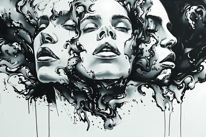 Fototapete Schwarz-weißer Wandbild mit dem Gesicht einer Frau