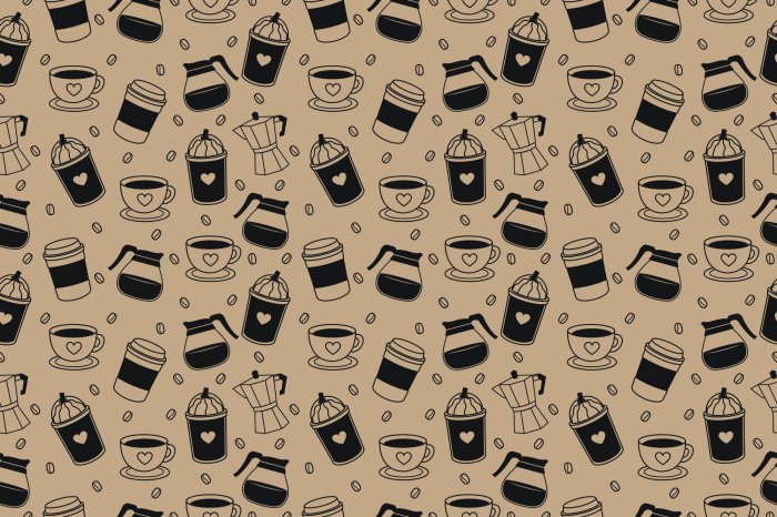Fototapete Muster mit Kaffeebohnen und Tassen
