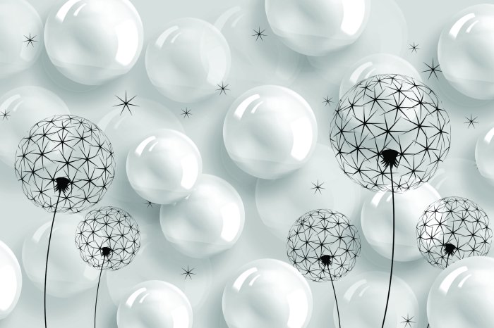 Fototapete Weiße Ballons und im Löwenzahn