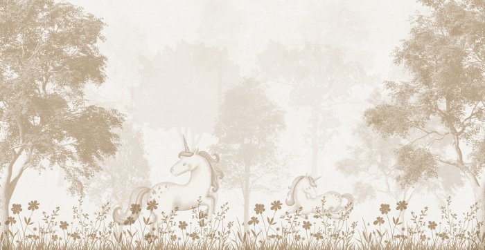 Fototapete Magischer Wald mit Einhörnern und Blumen