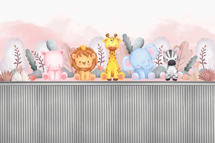 Fototapete Tiere zwischen Pflanzen über Holzdielen