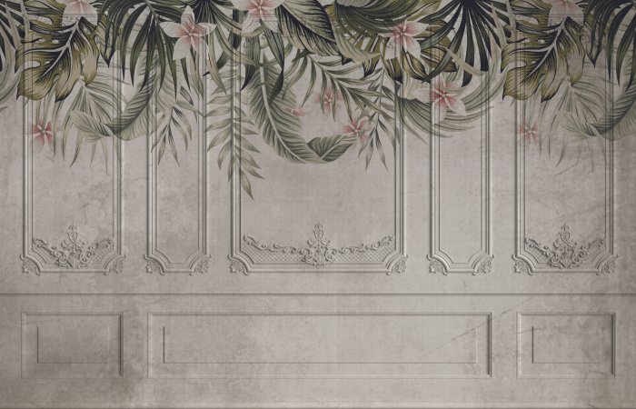 Fototapete Vintage Stuck mit Pflanzenmotiven