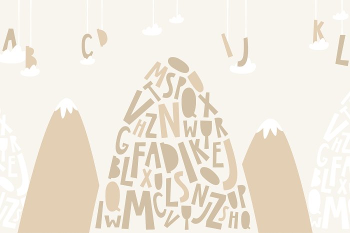 Fototapete Berge vor einem Hintergrund aus Wolken mit Buchstaben