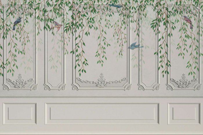 Fototapete Dekorative Wand mit Vögeln und Pflanzen