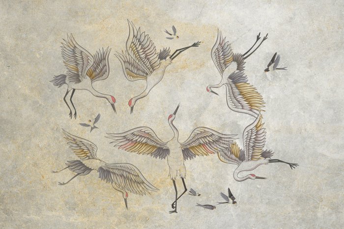 Fototapete Fliegende Kraniche auf Beton