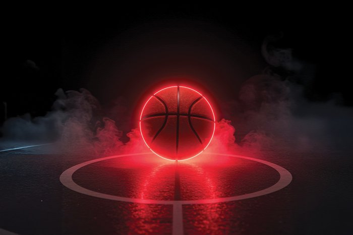 Fototapete Basketball mit Neon im Nebel