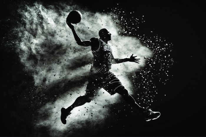 Fototapete Schwarz-weißes Foto eines Basketballspielers mit einem Ball