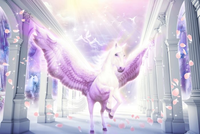 Fototapete Magisches Pferd mit rosa Flügeln