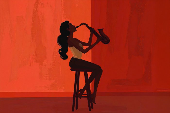 Fototapete Frau, die Saxophon spielt